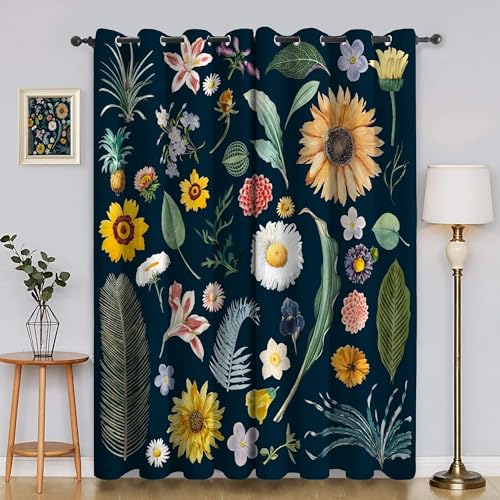 BSYYZQC WeißE Blumen Verdunkelungsvorhang, Vorhang Blickdicht Blumen Vorhänge mit Ösen, Gardinen Verdunklungsvorhänge für Wohnzimmer Schlafzimmer Kinderzimmer 2er Set 145x140cm (HxB) von BSYYZQC