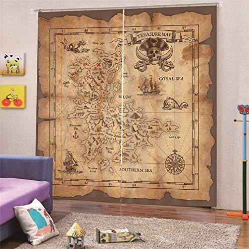 BSZHCT Blickdichte Gardinen Verdunkelungsvorhang - Piraten-Schatzkarte Vorhang für Schlafzimmer Geräuschreduzierung Kinderzimmer Wohnzimmer Fensterdekoration,220x215cm BSZHCT Blickdichte Gardinen Verdunkelungsvorhang - Piraten-Schatzkarte Vorhang für Schlafzimmer Geräuschreduzierung Kinderzimmer Wohnzimmer Fensterdekoration,220x215cm von BSZHCT