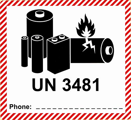 BT-Label 250 Gefahrgutetiketten UN 3481, 120 x 110 mm - Aufdruck: enthält Lithium-Ionen-Batterien, Akku - Transportaufkleber, Gefahrgutaufkleber selbstklebend von BT-Label