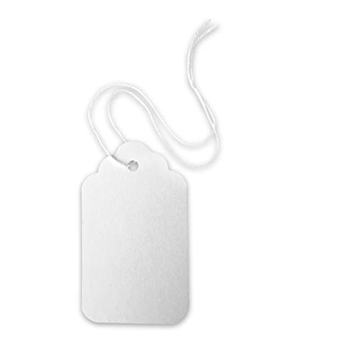 BT-Label 300 Anhänger Etiketten 24 x 16 mm Preisetiketten mit Faden Kraftpapier weiß, Preisschilder zum Beschriften für Flohmarkt Schmuck Geschenk Hang Tags von BT-Label