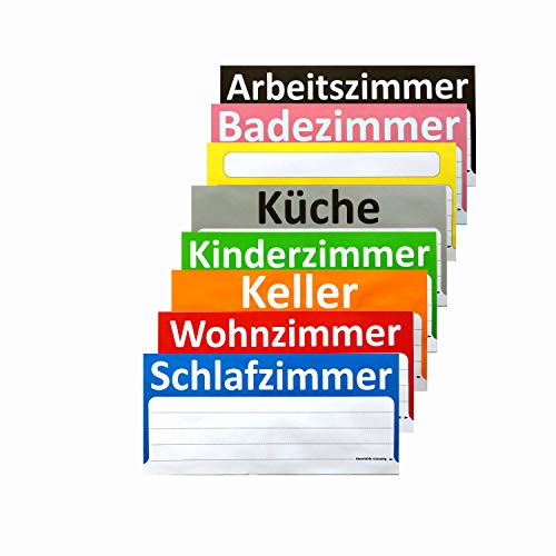 BT-Label 90 Stück Umzugsetiketten XXL 21 x 10 cm Umzugsaufkleber ideal zum Beschriften von Umzugskartons (nicht für Möbel) Etiketten gut sichtbar, 8 Farben für Übersicht beim Umzug von BT-Label