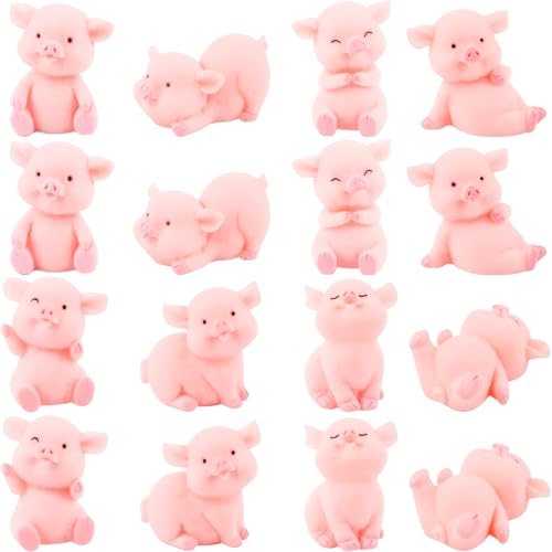 Kleine Glücksschweine, 16 Stück Glücksschweinchen Figuren Rosa 3.5cm Harz Glücksschweinchen Figuren Glücksbringer für DIY Bastelarbeiten Tischdekorationen Autodekorationen Kuchendekorationszubehör von BTBHIHO
