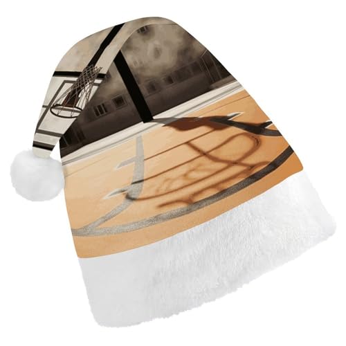 BTCOWZRV Erstaunliche Basketballplatz-Weihnachtsmütze, Uni, Samt, Weihnachtsmannmütze, Weihnachtsmütze für Erwachsene, Neujahr, Party, Kopfbedeckung von BTCOWZRV