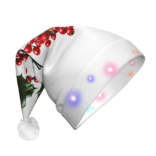 BTCOWZRV Holly Berry Branches LED beleuchtete Weihnachtsmütze Erwachsene Weihnachtsmütze für Winter Xmas Party Supplies von BTCOWZRV