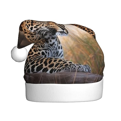 BTCOWZRV Weihnachtsmütze für Erwachsene, afrikanisches Tier, Leopardenmuster, Weihnachtsmütze für festliche Partys von BTCOWZRV
