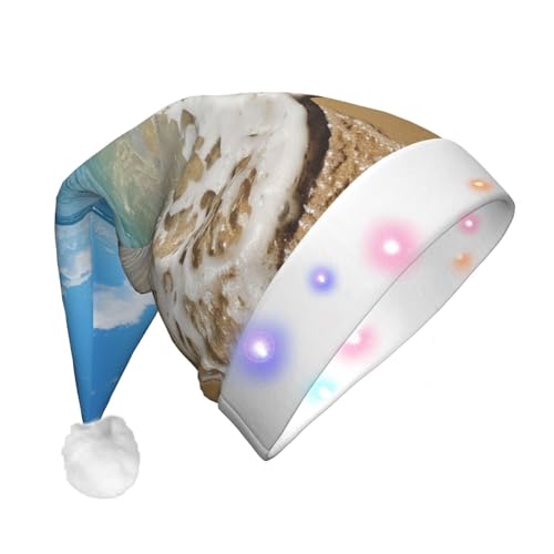 BTCOWZRV Weihnachtsmütze für Erwachsene mit LED-Beleuchtung, Motiv: Meer und Strand, für den Winter, Weihnachtsmann-Mütze von BTCOWZRV