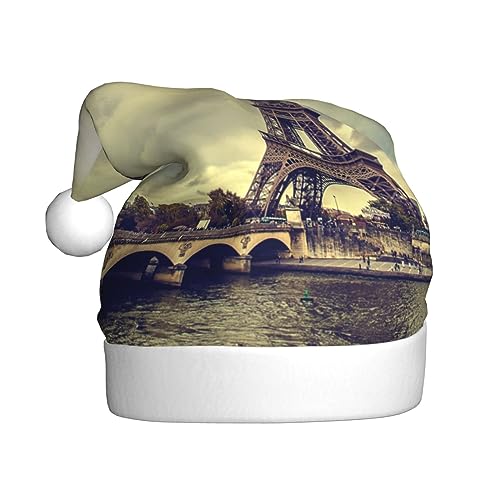 BTCOWZRV Weihnachtsmütze mit Eiffelturm und Paris-Druck, für Erwachsene, Weihnachtsmütze für festliche Partys von BTCOWZRV