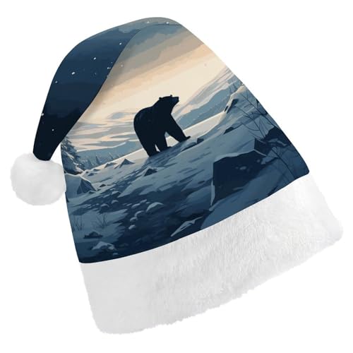 BTCOWZRV Weihnachtsmütze mit Eisbär im Schnee, Uni, Samt, Weihnachtsmannmütze, Weihnachtsmütze für Erwachsene, Neujahr, Party, Kopfbedeckung BTCOWZRV Weihnachtsmütze mit Eisbär im Schnee, Uni, Samt, Weihnachtsmannmütze, Weihnachtsmütze für Erwachsene, Neujahr, Party, Kopfbedeckung von BTCOWZRV