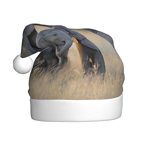 BTCOWZRV Weihnachtsmütze mit Elefantenmotiv, terrestrischer Tierdruck, für Erwachsene, Weihnachtsmütze für festliche Partys von BTCOWZRV