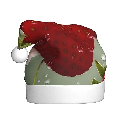 BTCOWZRV Weihnachtsmütze mit Erdbeer-Druck, für Erwachsene, Weihnachtsmannmütze, Weihnachtsmütze für festliche Partys von BTCOWZRV