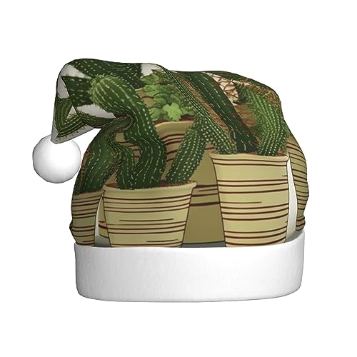 BTCOWZRV Weihnachtsmütze mit Kaktus-Motiv, tropischer Pflanzendruck, für Erwachsene, Weihnachtsmütze für festliche Partys von BTCOWZRV