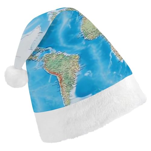 BTCOWZRV Weihnachtsmütze mit Weltkarte, Uni, Samt, Weihnachtsmannmütze, Weihnachtsmütze für Erwachsene, Neujahr, Party, Kopfbedeckung BTCOWZRV Weihnachtsmütze mit Weltkarte, Uni, Samt, Weihnachtsmannmütze, Weihnachtsmütze für Erwachsene, Neujahr, Party, Kopfbedeckung von BTCOWZRV