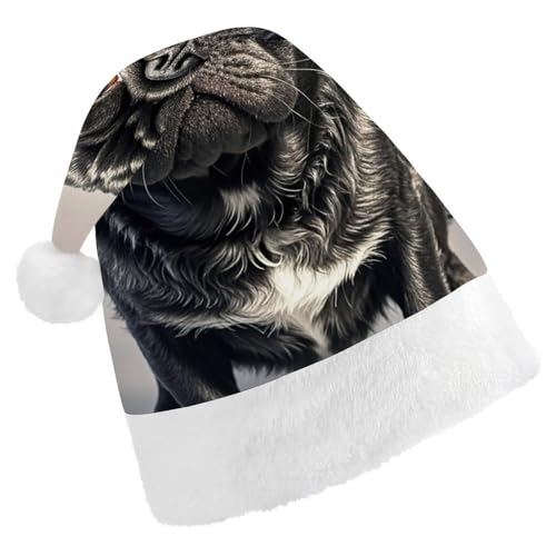BTCOWZRV Weihnachtsmütze mit niedlichem Mops, Uni, Samt, Weihnachtsmannmütze, Weihnachtsmütze für Erwachsene, Neujahr, Party, Kopfbedeckung BTCOWZRV Weihnachtsmütze mit niedlichem Mops, Uni, Samt, Weihnachtsmannmütze, Weihnachtsmütze für Erwachsene, Neujahr, Party, Kopfbedeckung von BTCOWZRV