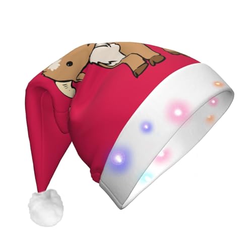 BTCOWZRV Weihnachtsmützen, braune Ziege, Weihnachtsmannmütze, Weihnachtsmütze für Erwachsene, beleuchtet, lustiger Hut für Neujahrsparty von BTCOWZRV