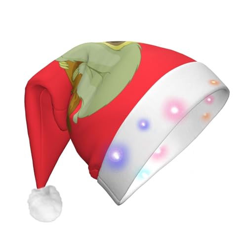BTCOWZRV Weihnachtsmützen, niedliches Faultier, Weihnachtsmannmütze, Weihnachtsmütze für Erwachsene, beleuchtet, lustiger Hut für Neujahrsparty von BTCOWZRV