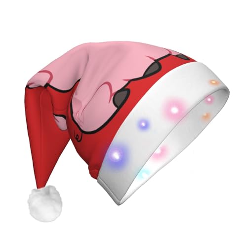 BTCOWZRV Weihnachtsmützen, rosa Schwein, Weihnachtsmannmütze, Weihnachtsmütze für Erwachsene, beleuchtet, lustiger Hut für Neujahrsparty von BTCOWZRV