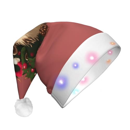 BTCOWZRV Weihnachtsmützen Igel Weihnachten Tapete Weihnachtsmann Hut Xmas Urlaub Hut für Erwachsene Licht Up Xmas Lustige Mütze von BTCOWZRV
