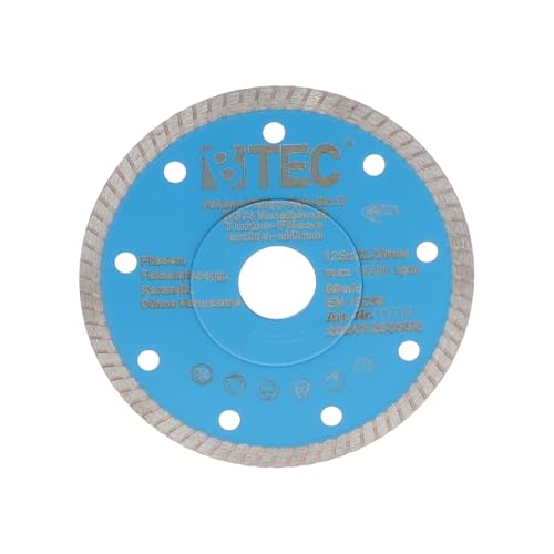 BTEC Diamanttrennscheibe Fliesentrennscheibe Turbo Fliese 125x22,23mm extradünn 1,2mm für Keramik Naturstein Steinzeug Feinsteinzeug Klinker und vieles mehr, Schnell und sauber BTEC Diamanttrennscheibe Fliesentrennscheibe Turbo Fliese 125x22,23mm extradünn 1,2mm für Keramik Naturstein Steinzeug Feinsteinzeug Klinker und vieles mehr, Schnell und sauber von BTEC