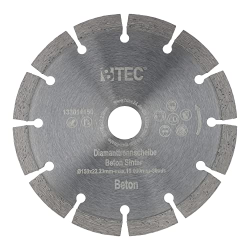 BTEC Diamanttrennscheibe Sinter für Beton Mauerwerk Ziegel Pflastersteine uvm. mit Bohrung 22,22mm für Winkleschleifer Ø 150 mm BTEC Diamanttrennscheibe Sinter für Beton Mauerwerk Ziegel Pflastersteine uvm. mit Bohrung 22,22mm für Winkleschleifer Ø 150 mm von BTEC