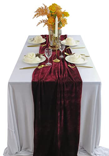 BTF HOME Samt-Tischläufer: 3 m, luxuriöse Hochzeitsdekoration, weicher Samtstoff, Tischwäsche, Überzug für Party, 50,8 x 304,8 cm, Burgunderrot von BTF Home