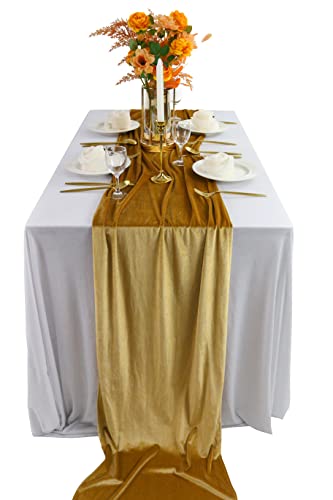 BTF HOME Samt-Tischläufer: 3 m, luxuriöse Hochzeitsdekoration, weicher Samtstoff, Tischwäsche, Überzug für Party, 50,8 x 304,8 cm, goldfarben von BTF Home