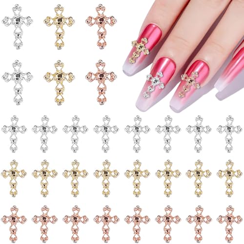 30 Stück Nail Art Charms Set, BTIYMU Nail Art Steine Roségold Nagel Steine Kreuz 3D Glitzersteine Nägel Silber Gold, Nail Charms Silver Cross Goldene Nagel Deko Steinchen Klein Schmuck Nailart Zubehör 30 Stück Nail Art Charms Set, BTIYMU Nail Art Steine Roségold Nagel Steine Kreuz 3D Glitzersteine Nägel Silber Gold, Nail Charms Silver Cross Goldene Nagel Deko Steinchen Klein Schmuck Nailart Zubehör von BTIYMU