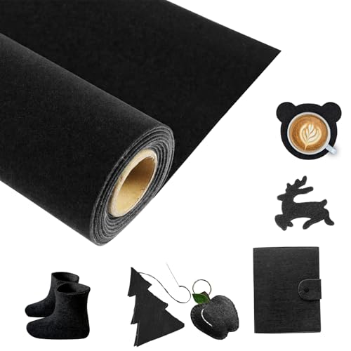 Filz Meterware, 3m Filzrolle, Filzstoff Wollmischfaser, Filz zum Basteln, Bastelfilz, Filzstoff für DIY Dekorationen, Auto Innenraumverkleidung, Filzmatte, Patchwork Nähen (Schwarz, 30×300cm) von BTSAE
