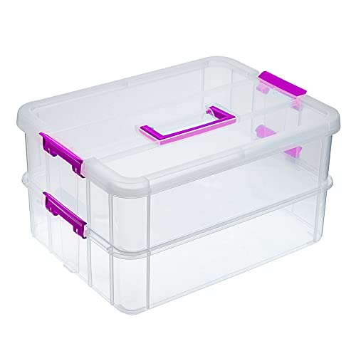 BTSKY 2-lagige Stapel- und Tragebox, Kunststoff, Mehrzweck-Aufbewahrungsbehälter, Box mit Griff, Organizer, Aufbewahrungsbox für die Organisation von Schreibwaren, Nähen, Kunsthandwerk, Schmuck und BTSKY 2-lagige Stapel- und Tragebox, Kunststoff, Mehrzweck-Aufbewahrungsbehälter, Box mit Griff, Organizer, Aufbewahrungsbox für die Organisation von Schreibwaren, Nähen, Kunsthandwerk, Schmuck und von BTSKY