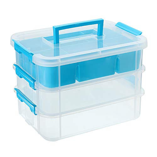 BTSKY 3-lagige Stapel- und Tragebox, Kunststoff, Mehrzweck-Aufbewahrungsbox, mit Griff, Organizer, Aufbewahrungsbox mit abnehmbarem Tablett zum Organisieren von Nähen, Kunsthandwerk, Zubehör, blau BTSKY 3-lagige Stapel- und Tragebox, Kunststoff, Mehrzweck-Aufbewahrungsbox, mit Griff, Organizer, Aufbewahrungsbox mit abnehmbarem Tablett zum Organisieren von Nähen, Kunsthandwerk, Zubehör, blau von BTSKY