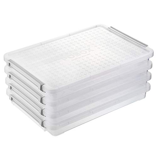 BTSKY 4 Stück A4 Plus transparente Kunststoff-Aufbewahrungsbox für Schreibtisch, Papier, Magazin, Behälter mit Schnalle, Bürobedarf, Zubehör, tragbare Projekttasche, Dokumentenhalter mit 4 Deckeln von BTSKY