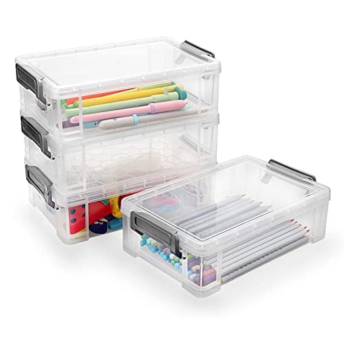 BTSKY 4 Stück stapelbare transparente Stiftbox Bürobedarf Aufbewahrungsbox, multifunktionale Aufbewahrungsboxen, 19.5 * 12 * 6 cm Zwischengröße (Grey) von BTSKY