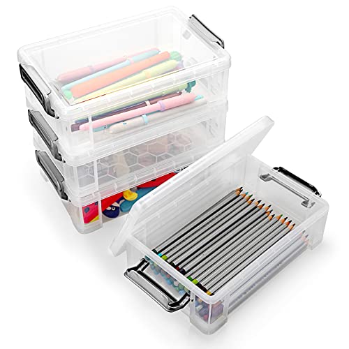 BTSKY 4 Stück stapelbare transparente Stiftbox Bürobedarf Aufbewahrungsbox, multifunktionale Aufbewahrungsboxen, 19.5 * 12 * 6 cm Zwischengröße (Grey) von BTSKY