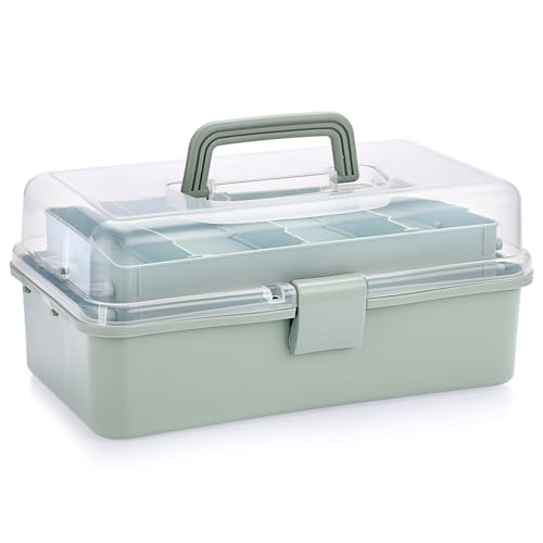 BTSKY 40,6 cm, dreilagig, Kunststoff, Bastel-Organizer und Aufbewahrungsbox, Dunstgrün von BTSKY