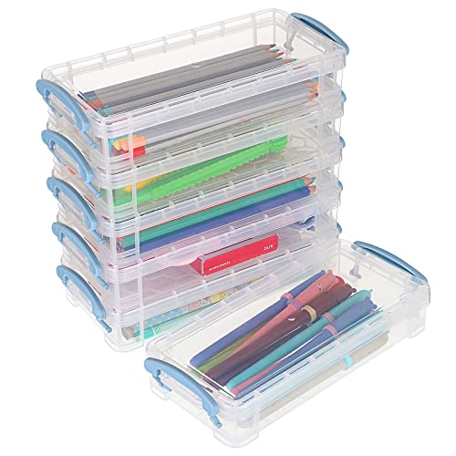 BTSKY 6 Pack stapelbar transparent Bleistift Box - Bürobedarf Lagerung Veranstalter Box, Pinsel Malerei Bleistifte Storage Box Aquarell Stift Container Zeichnung Werkzeuge, Blau Schnalle BTSKY 6 Pack stapelbar transparent Bleistift Box - Bürobedarf Lagerung Veranstalter Box, Pinsel Malerei Bleistifte Storage Box Aquarell Stift Container Zeichnung Werkzeuge, Blau Schnalle von BTSKY