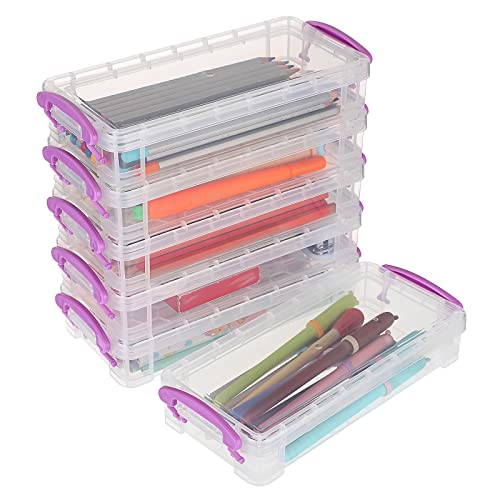 BTSKY 6 Pack stapelbar transparent Bleistift Box - Bürobedarf Lagerung Veranstalter Box, Pinsel Malerei Bleistifte Storage Box Aquarell Stift Container Zeichnung Werkzeuge, Lila Schnalle BTSKY 6 Pack stapelbar transparent Bleistift Box - Bürobedarf Lagerung Veranstalter Box, Pinsel Malerei Bleistifte Storage Box Aquarell Stift Container Zeichnung Werkzeuge, Lila Schnalle von BTSKY
