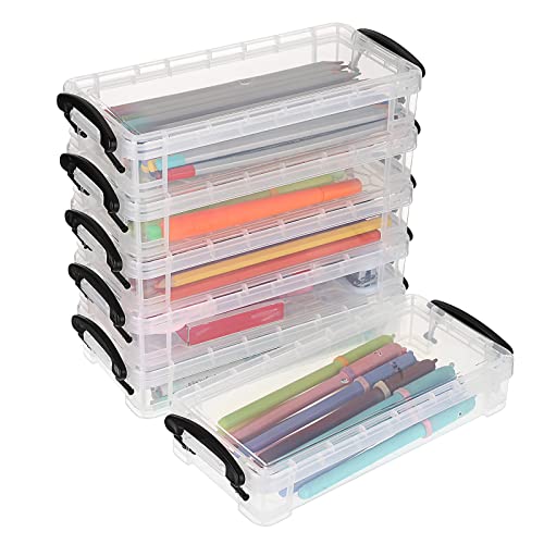 BTSKY 6 Pack stapelbar transparent Bleistift Box - Bürobedarf Lagerung Veranstalter Box, Pinsel Malerei Bleistifte Storage Box Aquarell Stift Container Zeichnung Werkzeuge, Schwarze Schnalle BTSKY 6 Pack stapelbar transparent Bleistift Box - Bürobedarf Lagerung Veranstalter Box, Pinsel Malerei Bleistifte Storage Box Aquarell Stift Container Zeichnung Werkzeuge, Schwarze Schnalle von BTSKY