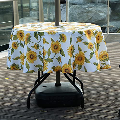 BTSKY 60 Outdoor Sonnenschirm Tischdecke mit Reißverschluss und Schirmloch, wasser- und schmutzabweisend, runde Tischdecke, Sonnenblume von BTSKY