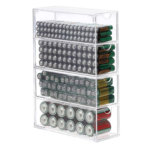 BTSKY Aufbewahrungsbox für Batterien, Acryl, transparent, 4 Schubladen, 2 Stück von BTSKY