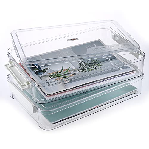 BTSKY Aufbewahrungsbox für Dokumente, A4, transparent, groß, mit weißem Schnappdeckel, PET-Akten, Dokumente, Zeitschriften, Notizbücher, Organizer, Schreibtisch-Aufbewahrungsbox, 2 Stück von BTSKY