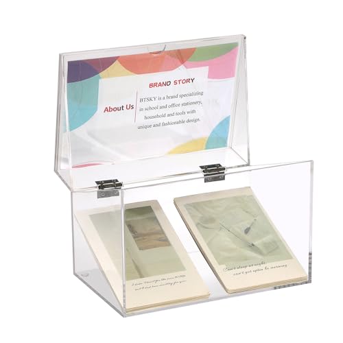 BTSKY Karteikartenbox aus transparentem Acryl, 12,7 x 20,3 cm, mit Schilddeckel, Karteikartenhalter, Notizkarte, Rezeptkarten-Box, Kunststoff-Aufbewahrungs-Organizer zum Befüllen von Karteikarten, von BTSKY