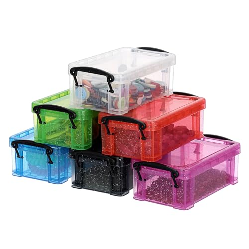 BTSKY Kleine Mini-Aufbewahrungsbox aus Kunststoff mit verschließbarem Deckel, transparenter Kunststoff-Organizer und verschiedene Farben, für Bastelarbeiten, Schreibwaren, Schmuck, Nähen und mehr im von BTSKY