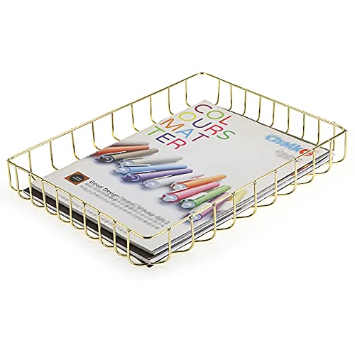 BTSKY Mehrzweck-Aktenablage, A4, Draht, Schreibtischablage, Organizer, Elegante Briefform, Dokumentenablage, Zeitschriftenablage, Aufbewahrungskorb, Organizer für Büro, Kosmetik, Badezimmer (Gold) von BTSKY