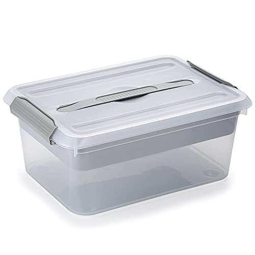 BTSKY Stack & Carry Box, transparenter Kunststoff-Aufbewahrungsbehälter, stapelbar, mit herausnehmbarem Tablett, Mehrzweck-Aufbewahrungsbehälter für Schreibwaren, Nähen, Kunsthandwerk, Grau von BTSKY