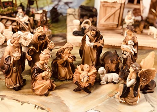 Figuren für große Weihnachtskrippen aus Holz hochwertige Krippenfiguren in Geschenkbox Holzoptik KFG-HO-Box im Holzfiguren-Stil handbemalt und von BTV