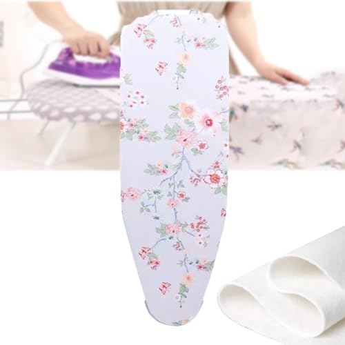 2-lagiger Bügelbrettbezug und -unterlage, 12 x 32 Zoll große Bügelbrettunterlage aus Baumwolle, passend for alle Standardgrößen, Bügelbrettbezug verstellbar, elastisch, bedruckt(Flower-c) von BTWYU
