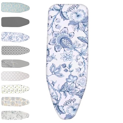 Bügelbrettbezug aus Baumwolle mit Polsterung, 13 x 38, 14 x 43, 15 x 48 Zoll, hitzebeständiger Bügelbrettbezug und -polster, Bügelbrettpolster verstellbar(Blue White,80x30 cm(12x32 inch)) von BTWYU