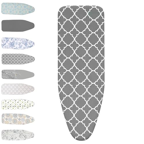 Bügelbrettbezug aus Baumwolle mit Polsterung, 13 x 38, 14 x 43, 15 x 48 Zoll, hitzebeständiger Bügelbrettbezug und -polster, Bügelbrettpolster verstellbar(Grey Plaid,80x30 cm(12x32 inch)) von BTWYU