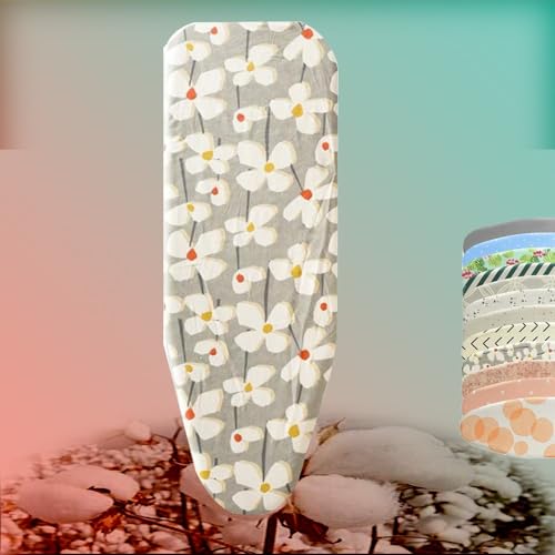 Bügelbrettbezug und -polster aus Baumwolle, 13 x 36 Zoll wärmereflektierender Bügelbrettbezug, Ersatzbezug for Bügelbrett, Bügelpolster, einfach anzubringen(White Flower) von BTWYU