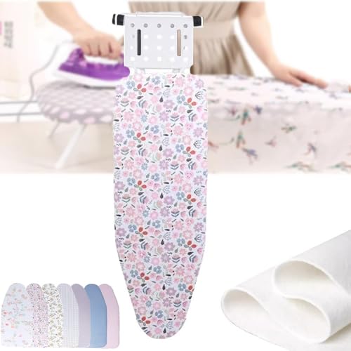 Bügelbrettbezug und -unterlage 12x32 Zoll, Bügelbrettunterlage aus Baumwolle, kleine Bügelbrettunterlage, verstellbare Bügelpolsterung, resistent gegen Anbrennen(Flower-b) von BTWYU