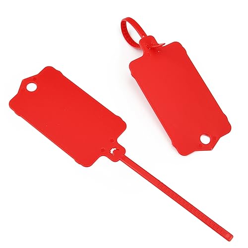 Plastiksiegel, nummerierte Schilder 100 Stück Kunststoffanhänger – wiederverwendbare Hängebänder, beschreibbar und wasserdicht(Red) von BTWYU